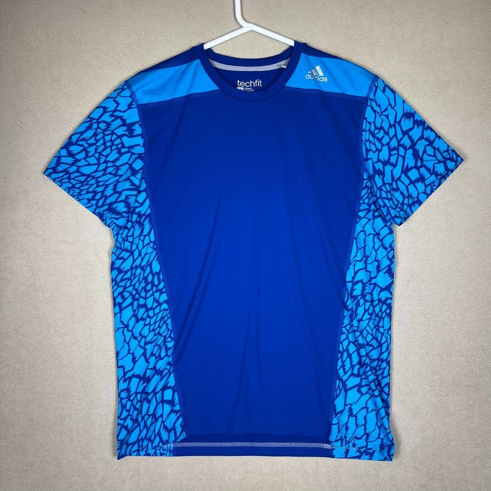 Adidas Shirt Adult Large Blue Techfit Short Sleeve Climalite Performance Mens
